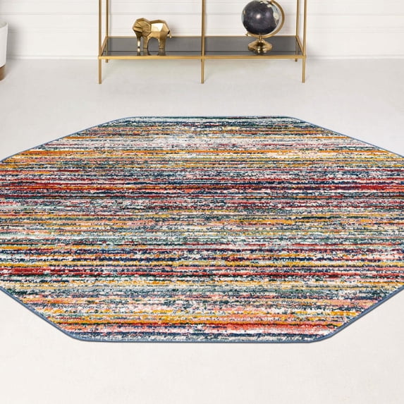 Unique Loom Gemstone Collection Area Rug - Topaz (7' 3" Octagon Multi/Blue)