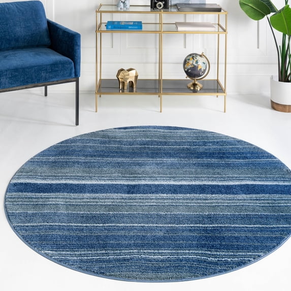 Unique Loom Gemstone Collection Area Rug - Topaz (7' 3" Round Blue/Navy Blue)