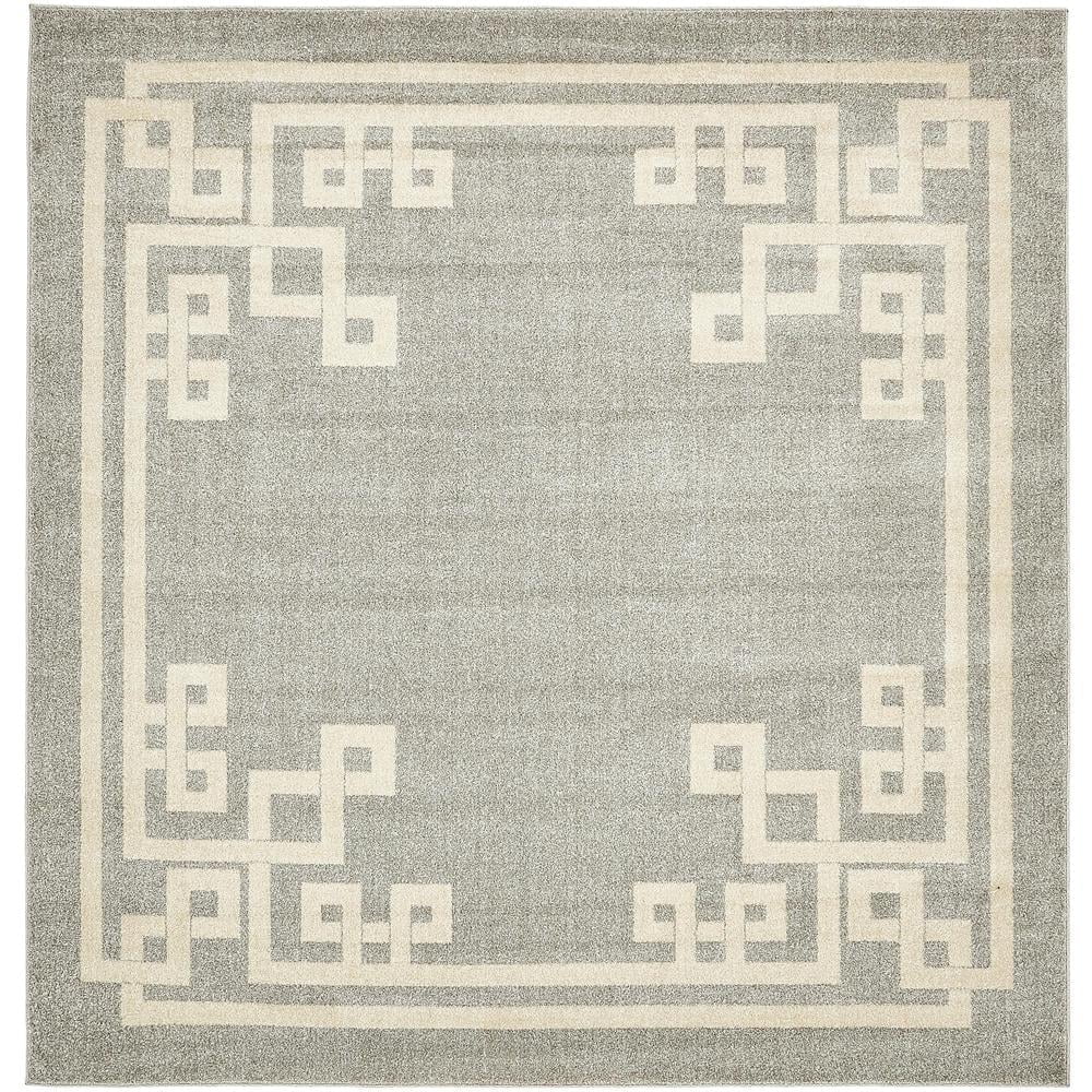 Unique Loom Geometric Athens Rug Gray/Beige 8' Square Geometric ...