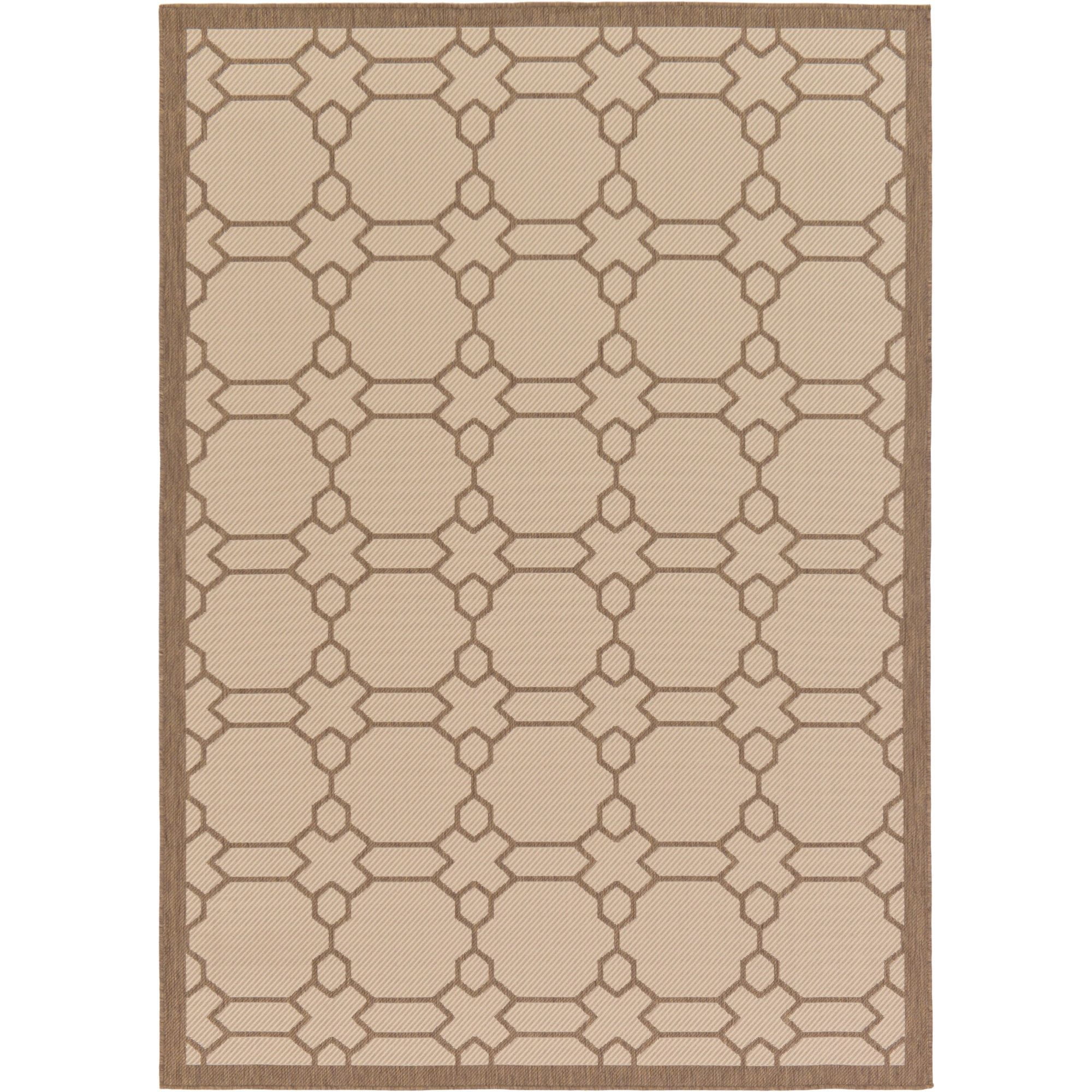 Brown Geometric Synthetic Stain-Resistant Outdoor Rug 7' x 10'