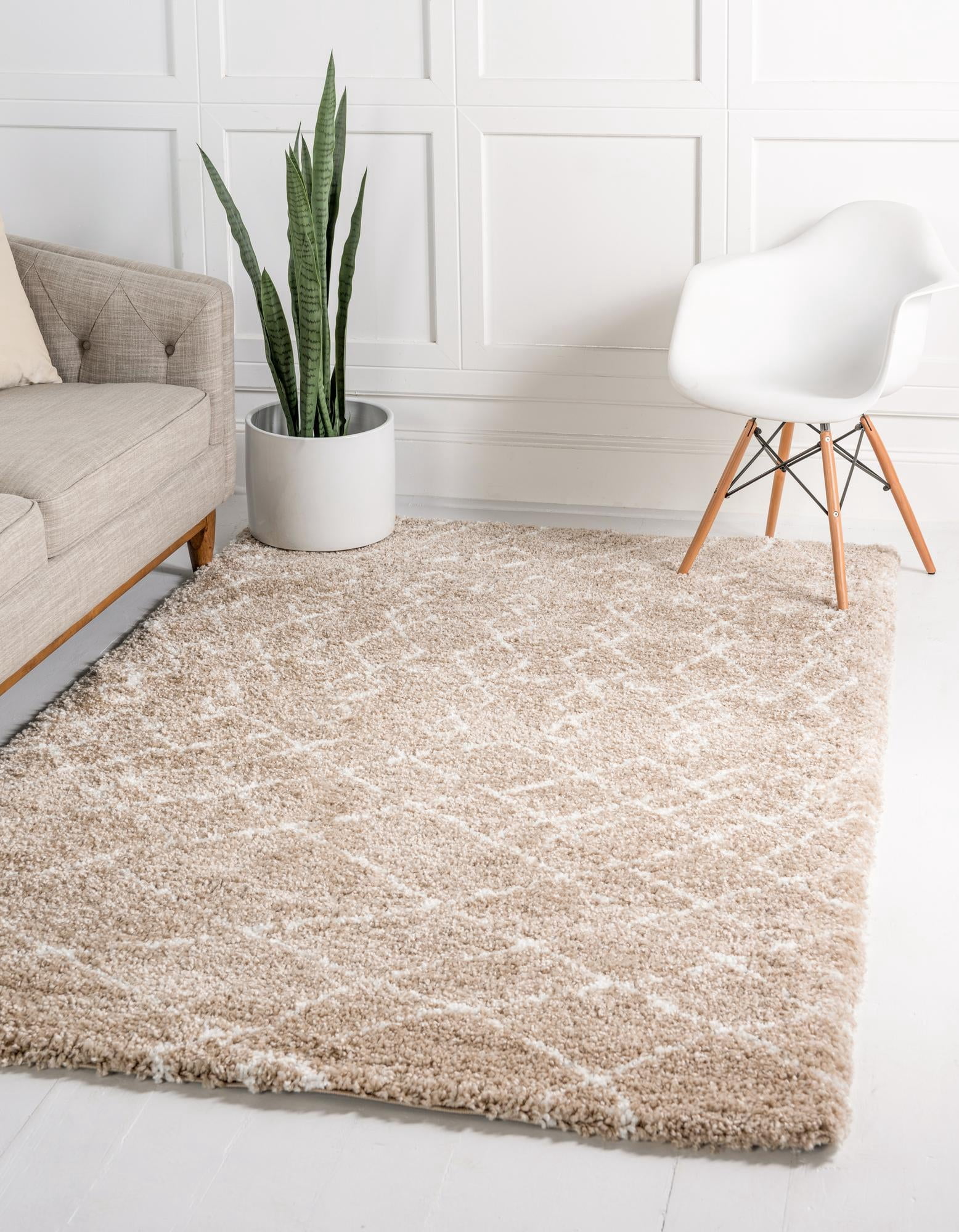 Unique Loom Geometric Rabat Shag Rug Taupe/Ivory 9' x 12' Rectangle ...