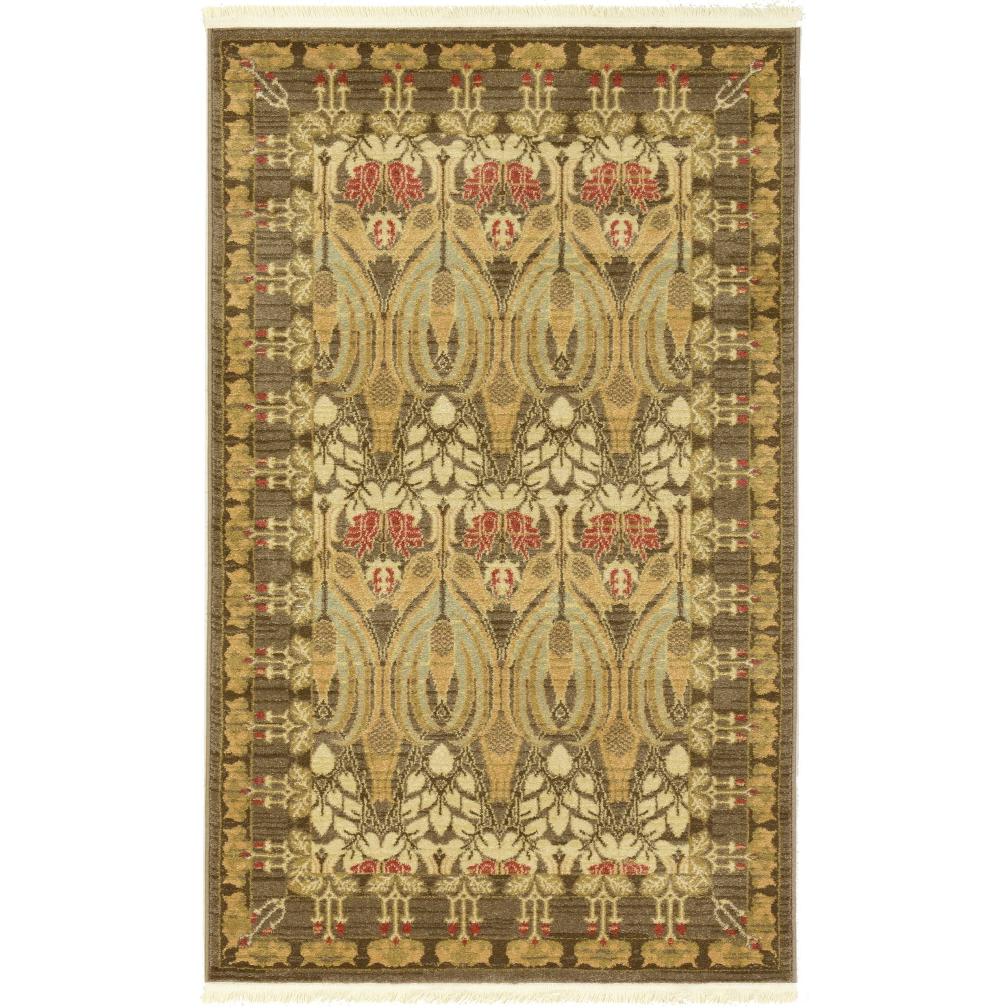 Edinburgh Brown and Red Floral Synthetic Rectangular Area Rug