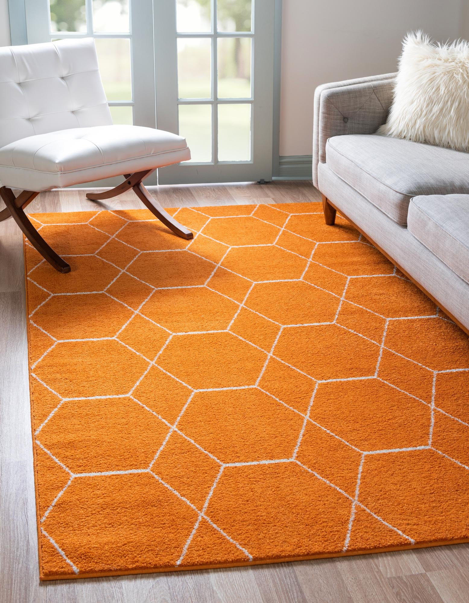 Trellis Frieze Orange Synthetic 3'3" x 5'3" Rectangular Rug