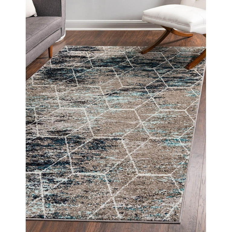 Unique Loom Geometric Trellis Frieze Rug Blue Multi Ivory 7 1