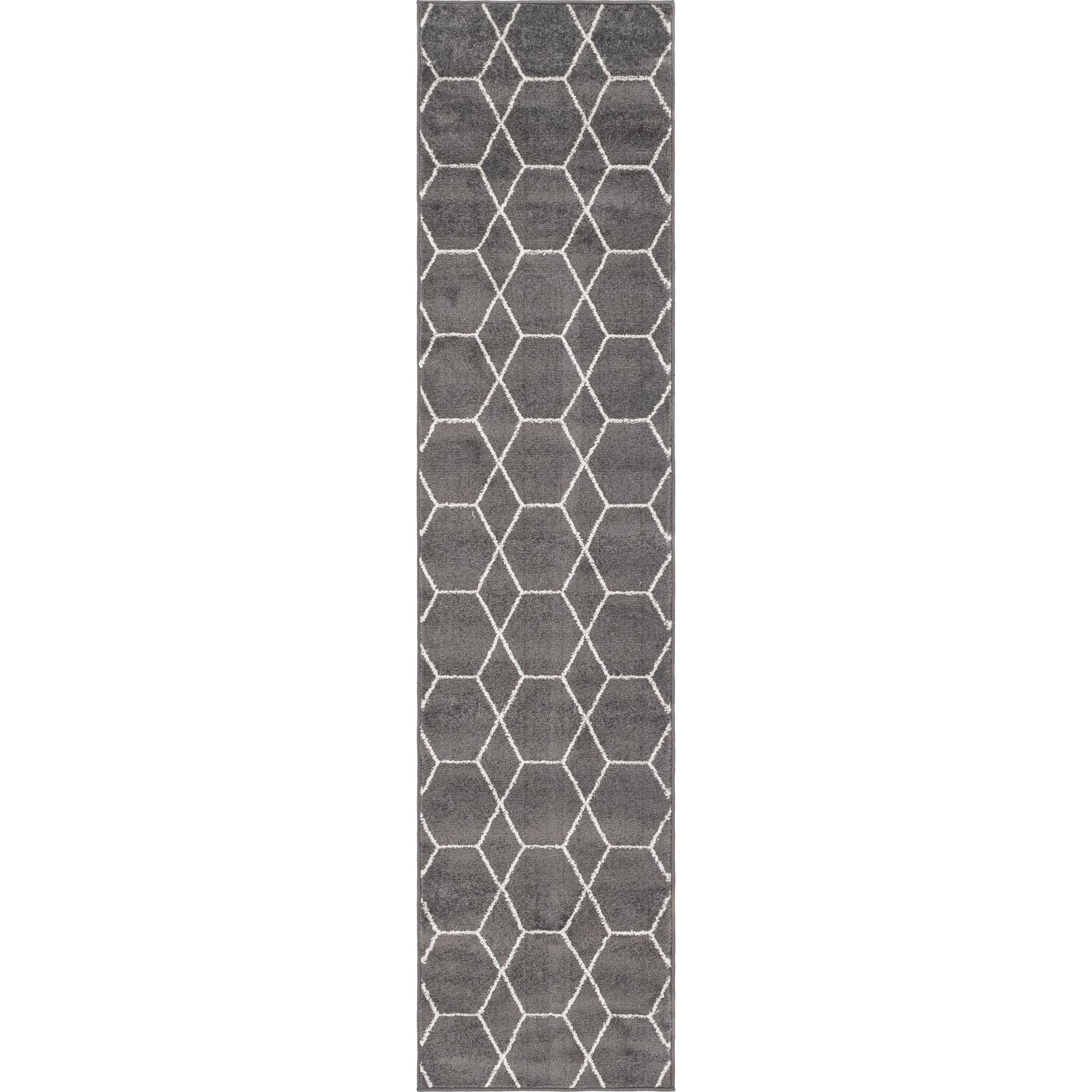 Unique Loom Geometric Trellis Frieze Rug Dark Gray/Ivory 2' x 8' Runner