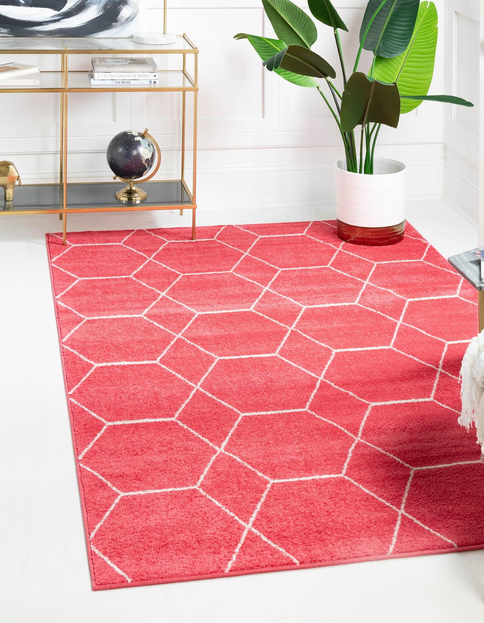 Unique Loom Geometric Trellis Frieze Rug Pink/Ivory 2' x 3' 1