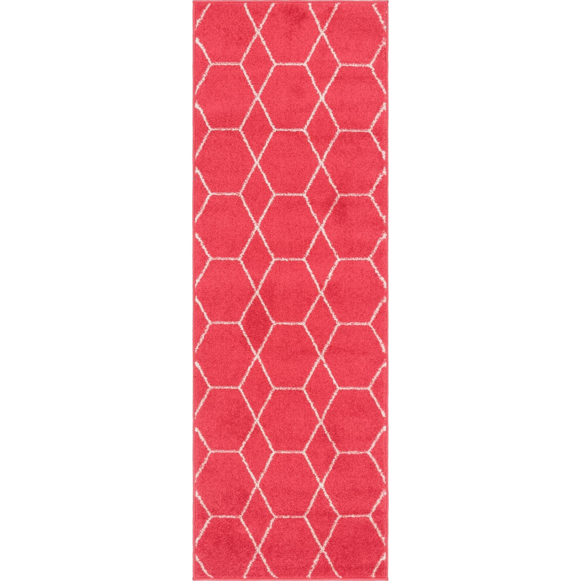Unique Loom Geometric Trellis Frieze Rug Pink/Ivory 2' x 6' 1" Runner