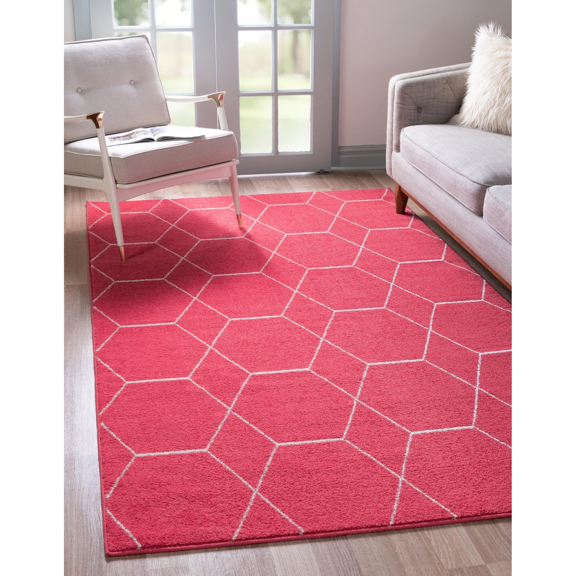 Unique Loom Geometric Trellis Frieze Rug Pink/Ivory 8' x 10' Rectangle