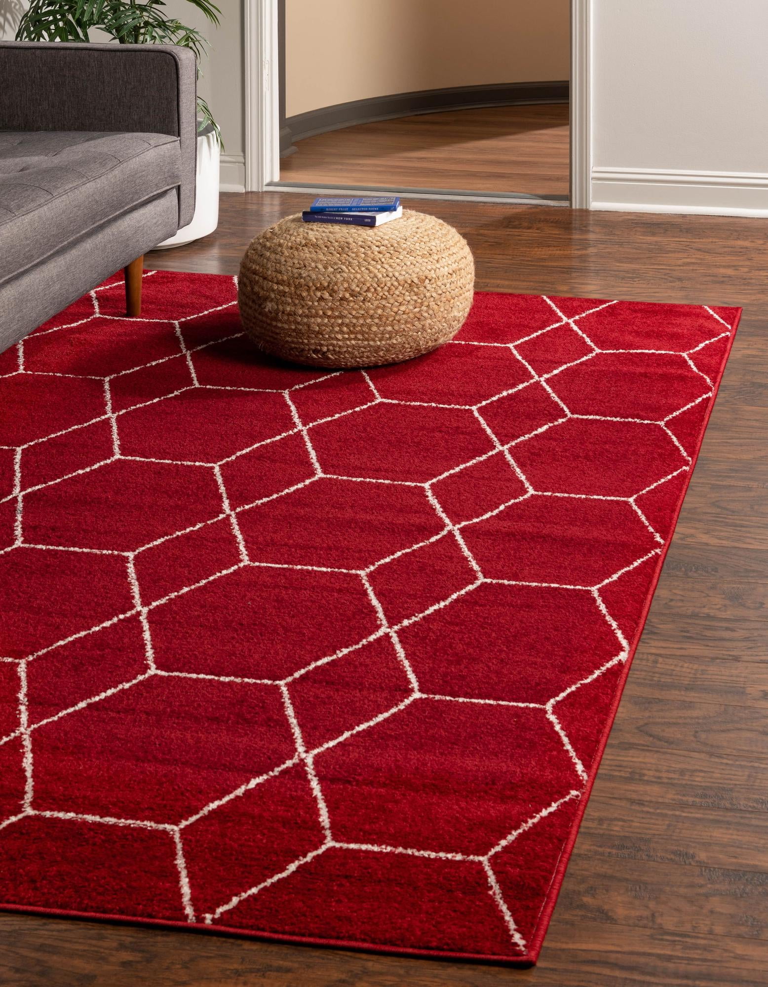 Unique Loom Geometric Trellis Frieze Rug Red/Ivory 2' 2" x 3' 1