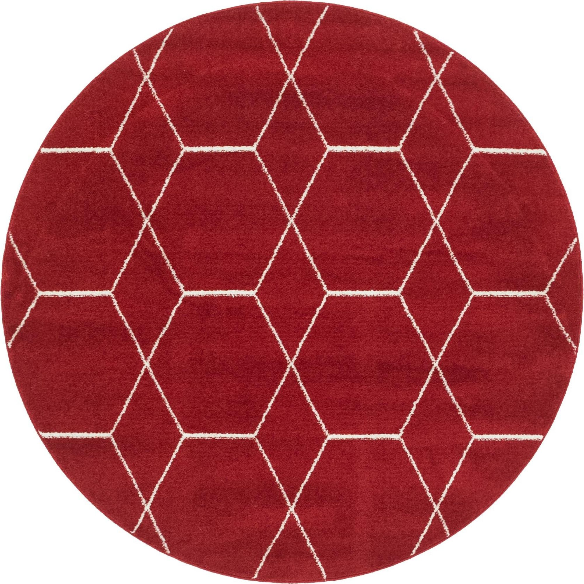 Unique Loom Geometric Trellis Frieze Rug Red/Ivory 5' 1" Round Trellis