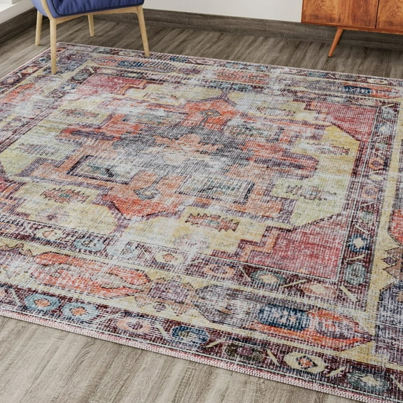 Unique Loom Maahru Collection Area Rug - Gibbous (10' 6" Square Yellow Pink/Beige)