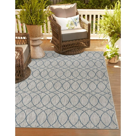 Unique Loom Gitter Outdoor Trellis Rug 2' 2 x 3' 0 Rectangle Gray Blue