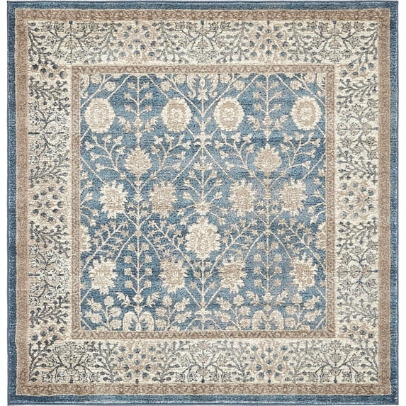 Unique Loom Gneis Salzburg Rug Light Blue/Gray 5' Square Floral Traditional Perfect For Dining Room Living Room Bed Room