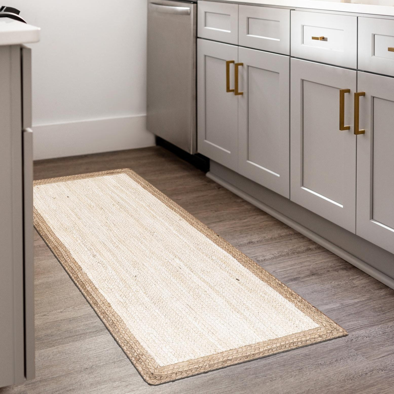 Handmade White Jute & Cotton Braided Runner Rug 2'7" x 6'1"