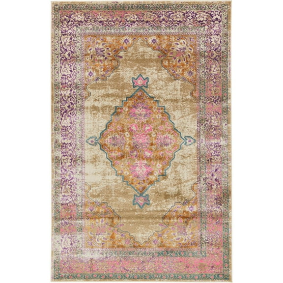 Unique Loom Gothenburg Aurora Rug Beige/Light Blue 5' 1" x 8' Rectangle Border Bohemian Perfect For Living Room Bed Room Dining Room Office