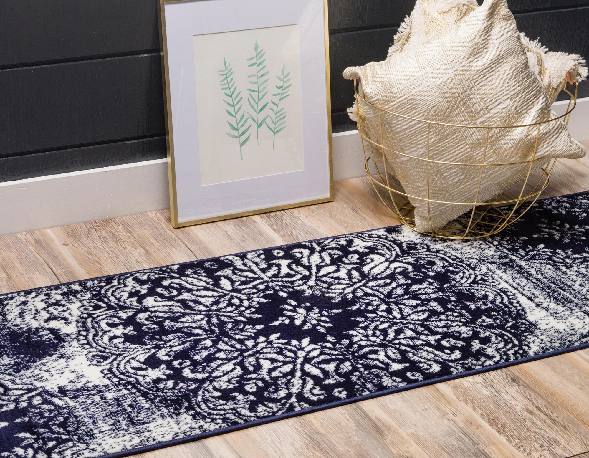 Unique Loom Grand Sofia Rug Navy Blue/Ivory 2' x 6' 7" Runner Floral
