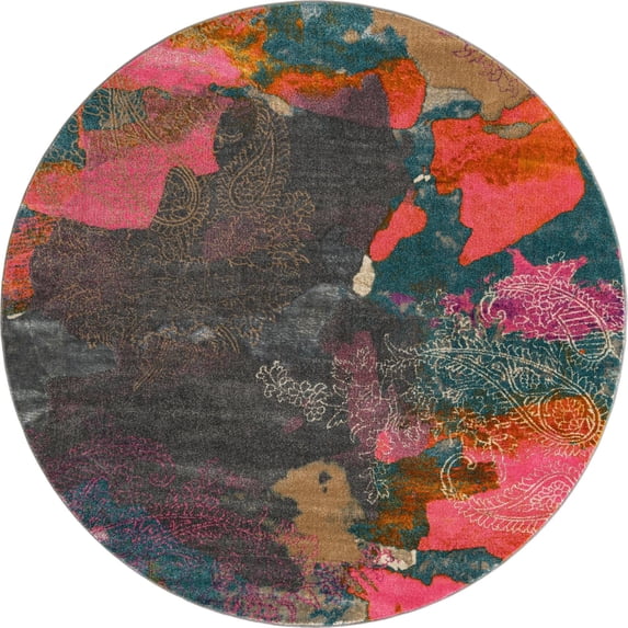 Unique Loom Aurora Collection Area Rug - Granna (8' Round Gray/Blue)
