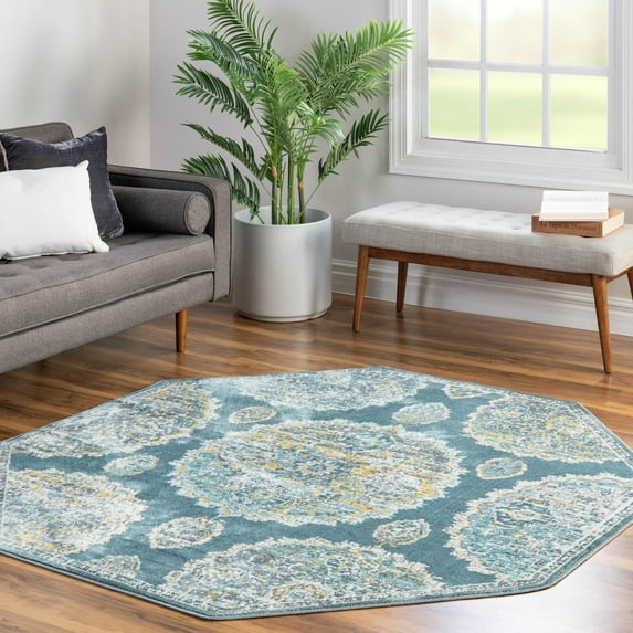 Unique Loom Paragon Collection Area Rug - Grayson (4' Octagon Gray and Blue/Ivory)