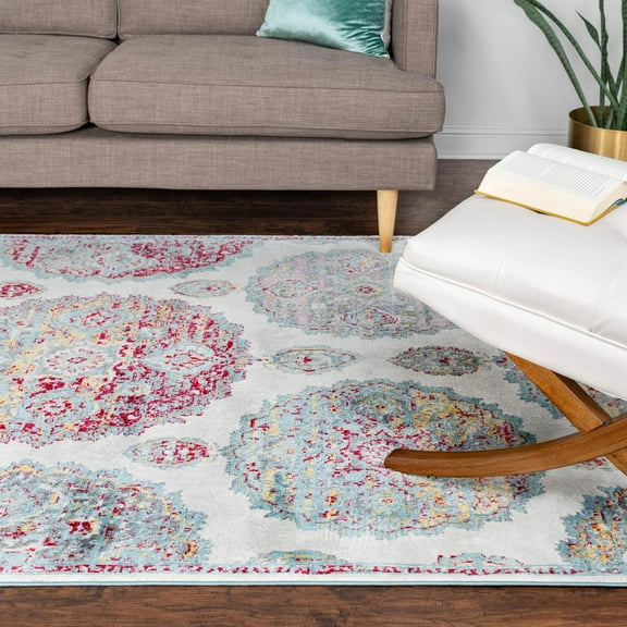 Unique Loom Paragon Collection Area Rug - Grayson (5' 5" x 8' Rectangle Cream/Blue)