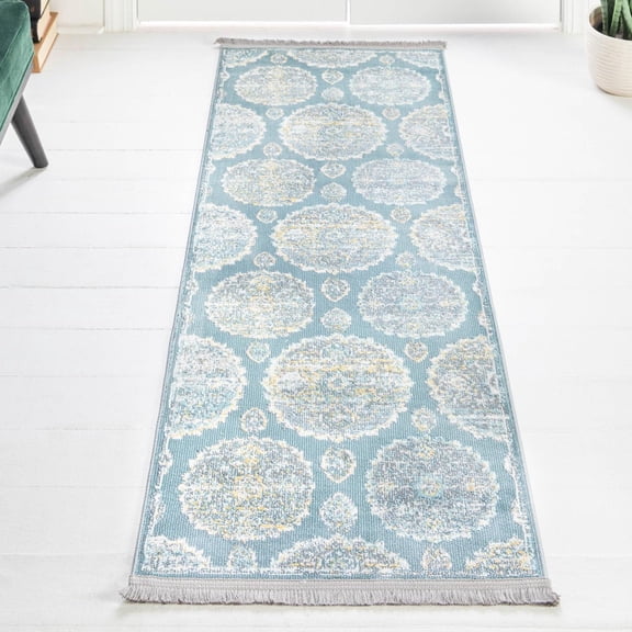 Unique Loom Paragon Collection Area Rug - Grayson (2' 7" x 10' Runner Gray and Blue/Ivory)
