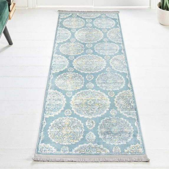 Unique Loom Paragon Collection Area Rug - Grayson (2' 7" x 10' Runner Gray and Blue/Ivory)