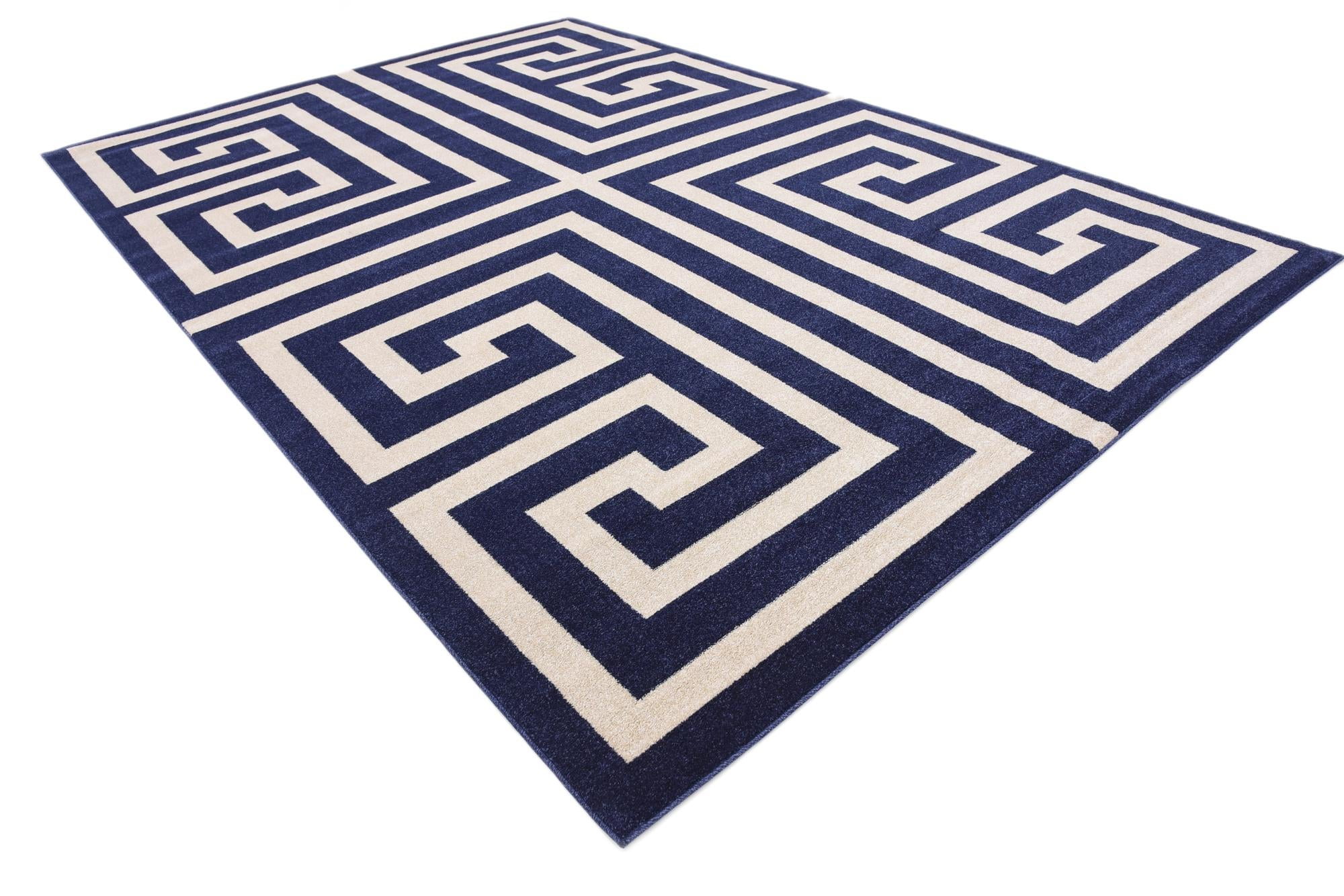 Unique Loom Greek Key Athens Rug Navy Blue/Beige 10' x 13' 1" Rectangle