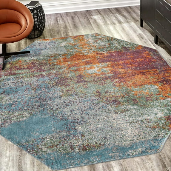 Unique Loom Paragon Collection Area Rug - Gurney (4' Octagon Multi/Blue)