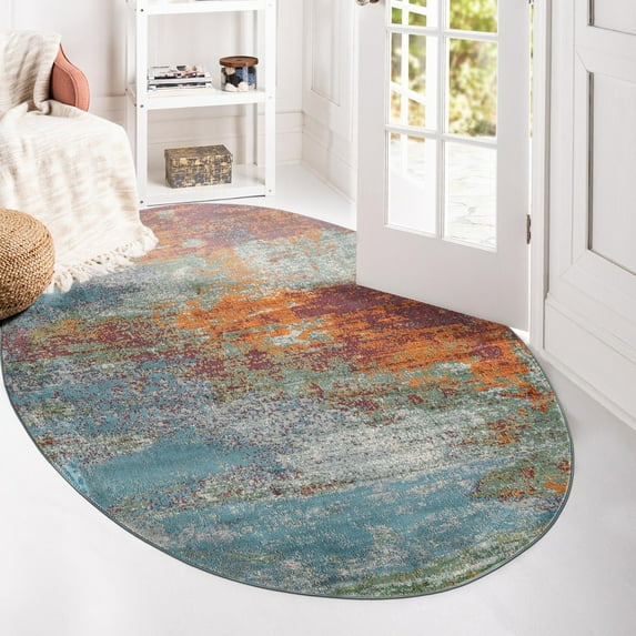Unique Loom Paragon Collection Area Rug - Gurney (3' 3" x 5' 3" Oval Multi/Blue)
