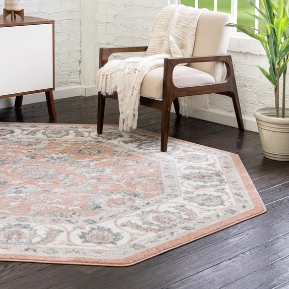 Unique Loom Aurelia Collection Area Rug - Hadrian (7' Octagon Rose/Gray)