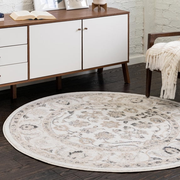 Unique Loom Aurelia Collection Area Rug - Hadrian (3' Round Ivory/Blue)