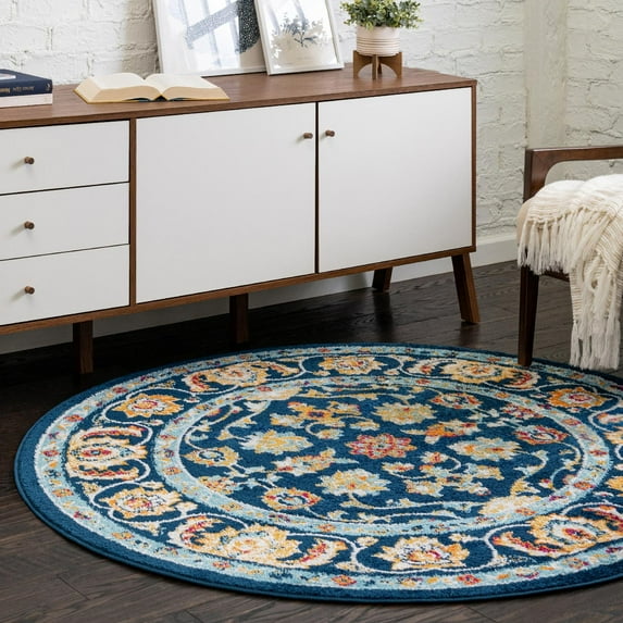 Unique Loom Aurelia Collection Area Rug - Hadrian (3' Round Navy Blue/Light Blue)