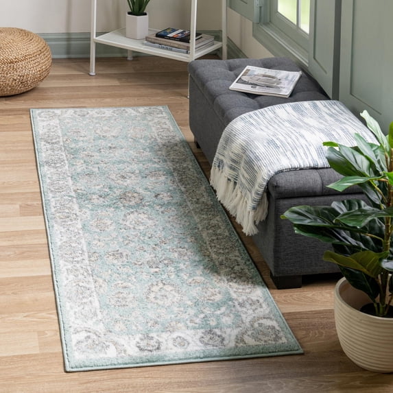 Unique Loom Aurelia Collection Area Rug - Hadrian (2' x 8' Runner Aqua/Gray)