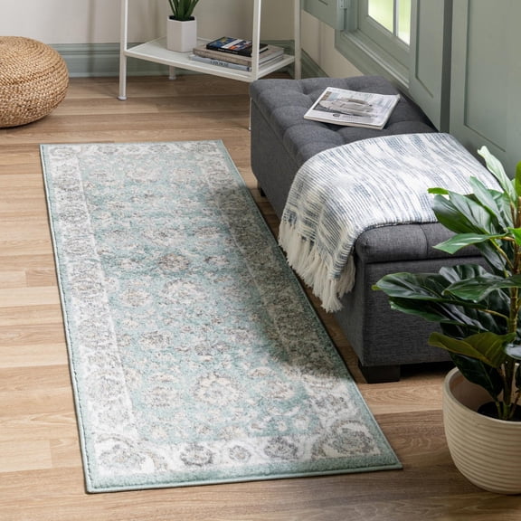 Unique Loom Aurelia Collection Area Rug - Hadrian (2' 7" x 12' Runner Aqua/Gray)