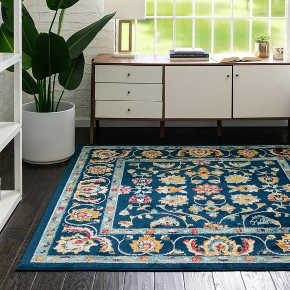 Unique Loom Aurelia Collection Area Rug - Hadrian (6' Square Navy Blue/Light Blue)