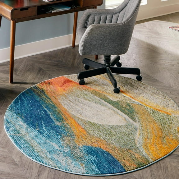 Unique Loom Haerfest Collection Area Rug - Colombia (5' 3" Round Blue/Green)