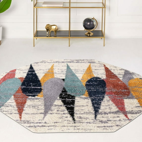 Unique Loom Tagine Collection Area Rug - Hafida (7' 10" Octagon Ivory/Black)