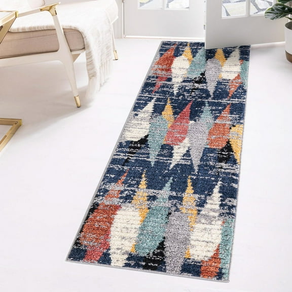 Unique Loom Tagine Collection Area Rug - Hafida (2' x 10' Runner Blue/Gray)
