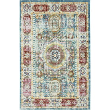 Unique Loom Hamilton Austin Rug Blue/Beige 5' 1" x 8' Rectangle Border Perfect For Living Room Bed Room Dining Room Office
