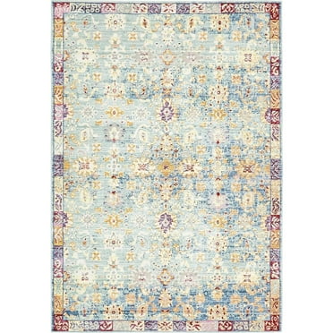 Unique Loom Harmony Austin Rug Blue/Gold 4' 1" x 6' 1" Rectangle Border Bohemian Perfect For Living Room Bed Room Dining Room Office