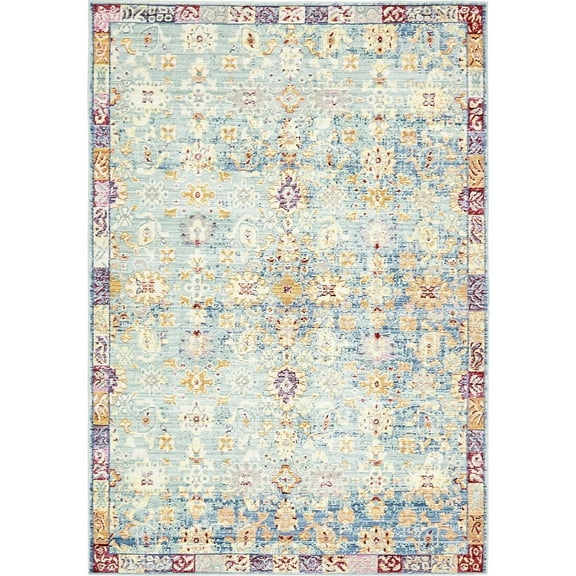 Unique Loom Harmony Austin Rug Blue/Gold 4' 1" x 6' 1" Rectangle Border Bohemian Perfect For Living Room Bed Room Dining Room Office