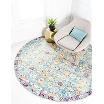 Unique Loom Austin Collection Area Rug - Harmony (8' Round Blue/Gold)