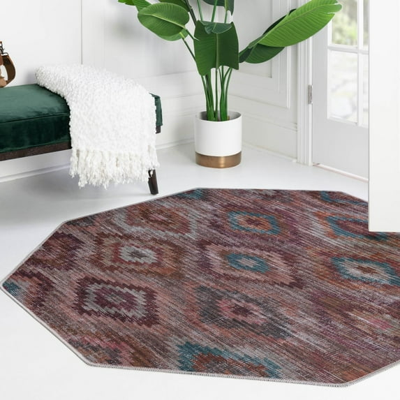 Unique Loom Sisu Collection Area Rug - Haryana (5' 3" Octagon Terracotta/Brown)
