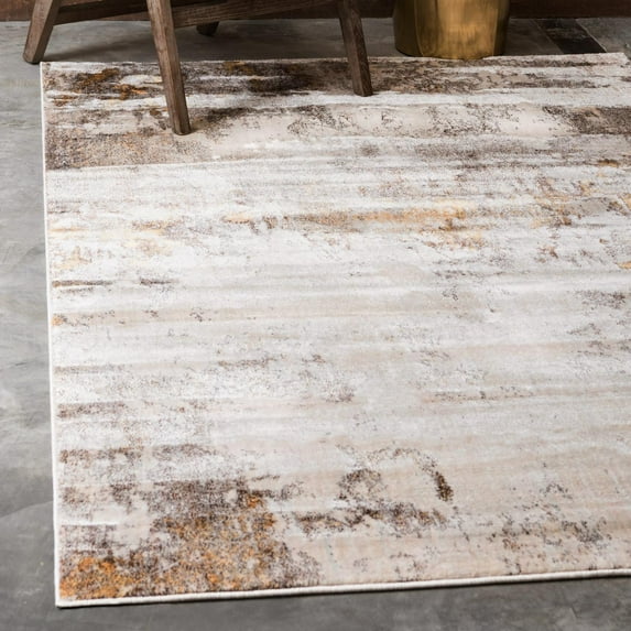 Unique Loom Helios Collection Area Rug - Santorini (4' 1" x 6' 1" Rectangle Ivory Beige/Gold)
