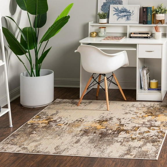 Unique Loom Helios Collection Area Rug - Santorini (4' Square Ivory Beige/Gold)