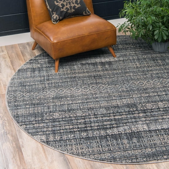 Unique Loom Helios Collection Area Rug - Sardinia (8' Round Gray/Beige)