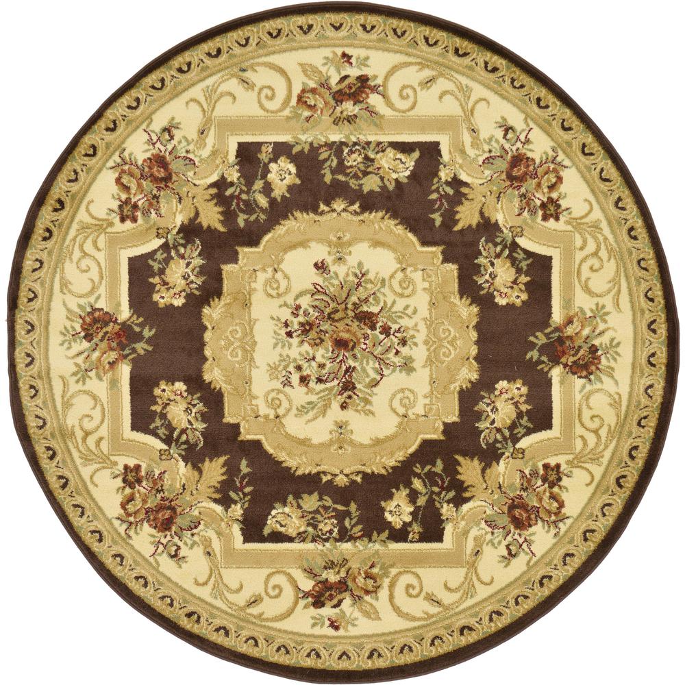 Unique Loom Henry Versailles Rug Brown/Cream 6' 1" Round Floral French