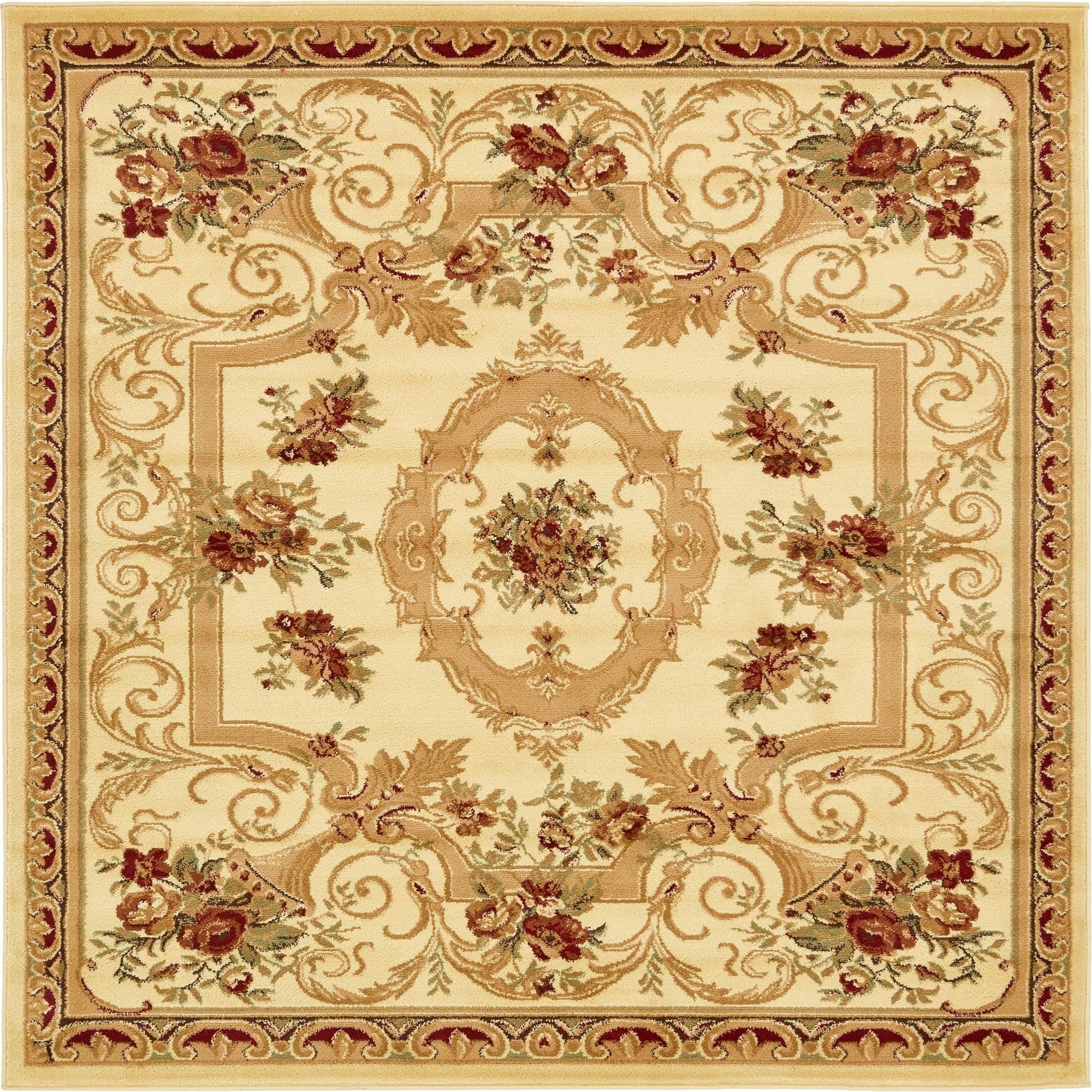 Unique Loom Henry Versailles Rug Cream/Green 6' 1" Square Floral French