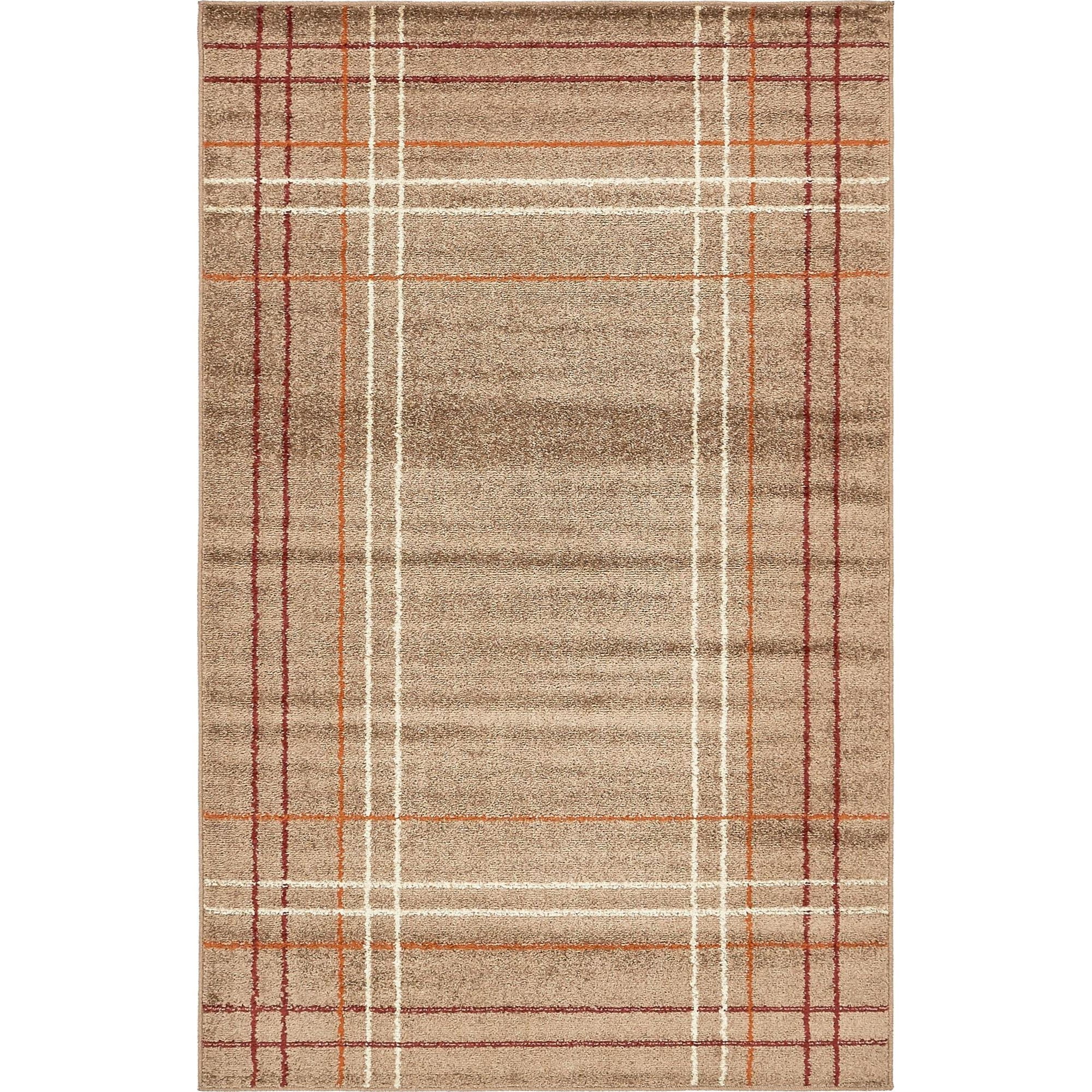 Light Brown Geometric Low Pile Area Rug 5' x 8'