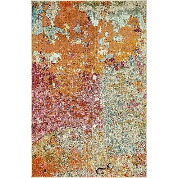 Unique Loom Hermosa Chromatic Rug Multi/Beige 4' 1" x 6' 1" Rectangle Abstract Contemporary Perfect For Living Room Bed Room Dining Room Office