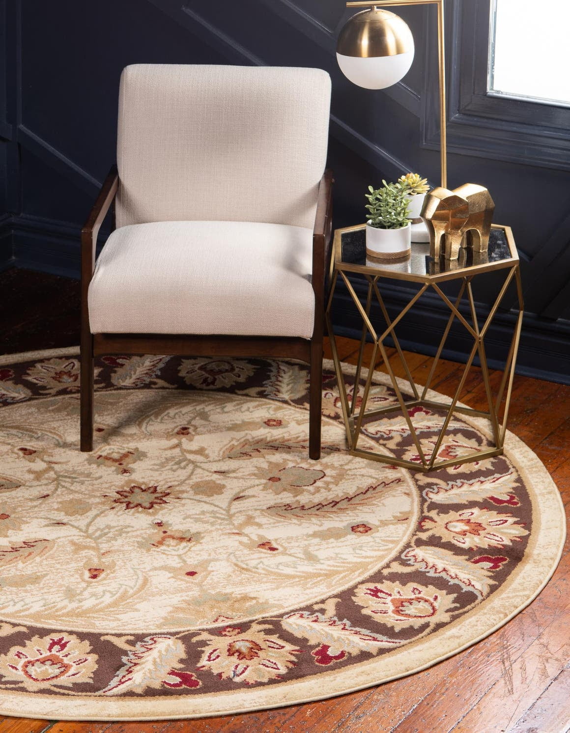 Unique Loom Hickory Voyage Rug Cream/Brown 6' 1" Round Border